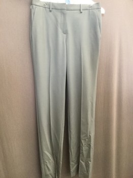 THEORY, Gray, Wool, Elastane, Solid, Flat Front, Low Rise, Creased Legs, Slit Pockets