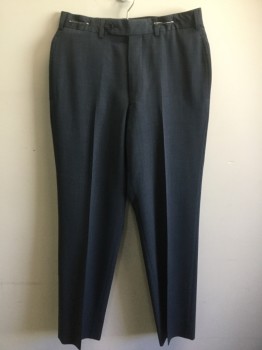 Mens, Slacks, BROOKS BROTHERS, Blue-Gray, Wool, Polyester, 2 Color Weave, 30/30, Flat Front, Button Tab, Belt Loops,