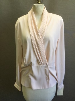 LA CHINE CLASSIQUE, Lt Pink, Polyester, Solid, Long Sleeves, Accordian File Pleated Shawl Collar, 2 Button Front