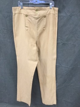 Mens, Historical Fiction Pants, MTO, Camel Brown, Cotton, Silk, Solid, Open, 37, Historical Military, 2 1/2" Waistband, 2 Brass Buttons at Waistband, Fall Front with 2 Brass Buttons, Suspender Buttons, Darts at Back Waistband, Center Back Lace Up, Late 1700's/Early 1800's Reproduction