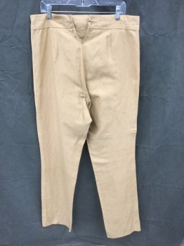 Mens, Historical Fiction Pants, MTO, Camel Brown, Cotton, Silk, Solid, Open, 37, Historical Military, 2 1/2" Waistband, 2 Brass Buttons at Waistband, Fall Front with 2 Brass Buttons, Suspender Buttons, Darts at Back Waistband, Center Back Lace Up, Late 1700's/Early 1800's Reproduction