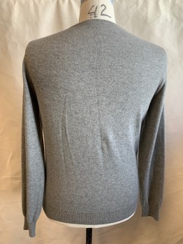 J CREW, Heather Gray, Cashmere, V-neck, Ribbed Knit Neck/Waistband/Cuff, Long Sleeves