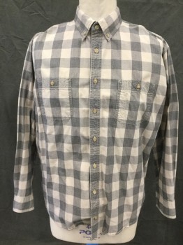 Mens, Casual Shirt, FOUNDRY, Cream, Black, Cotton, Check , 2XL, Button Front, Collar Attached, Button Down Collar, 2 Pockets, Button Cuff, Long Sleeves