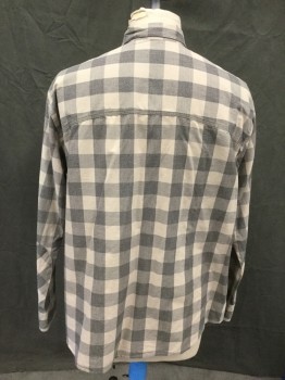 Mens, Casual Shirt, FOUNDRY, Cream, Black, Cotton, Check , 2XL, Button Front, Collar Attached, Button Down Collar, 2 Pockets, Button Cuff, Long Sleeves