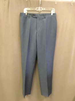 TOMMY HILFIGER, Blue, Wool, Heathered, Pants  Flat Front, Zip Fly, Button Tab Closure