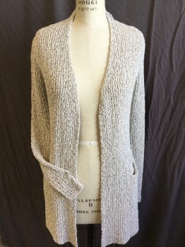 JOIE, Off White, Heather Gray, Cotton, Acrylic, 2 Color Weave, Open Front, 2 Pockets Bottom, Long Sleeves,