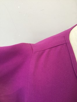 COVINGTON, Magenta Pink, Polyester, Solid, Crepe, Cap Sleeve, Scoop Neck, Horizontal Pleat Across Bust, Pullover