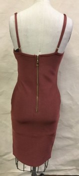 Womens, Cocktail Dress, HMS, Mauve Pink, Polyester, Elastane, Solid, S, Adjustable Straps, Keyhole at Front Bust, Back Zipper, Below Knee, Body Contour, Heavy Thick Elastic