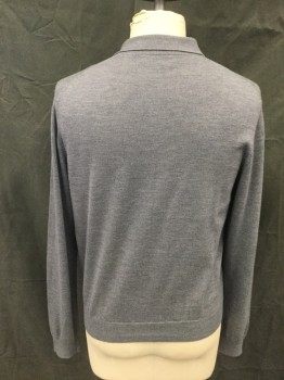 Mens, Pullover Sweater, MEN'S STORE, Gray, Wool, Solid, XL, Polo Style, Long Sleeves, 3 Buttons,  Ribbed Knit Collar/Cuff/Waistband