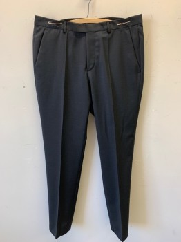 HUGO BOSS, Black, Polyester, Solid, Zip Front, Flat Front, 4 Pockets, Crease, Twill Tape Hem, Lower Rise