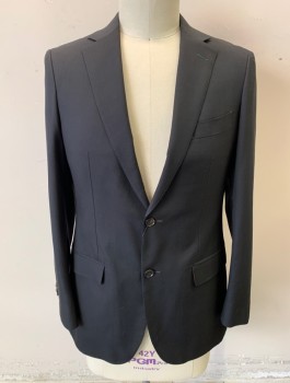 SUIT SUPPLY, Black, Wool, Solid, Single Breasted, Notched Lapel, 2 Buttons, 3 Pockets, Red Lining
