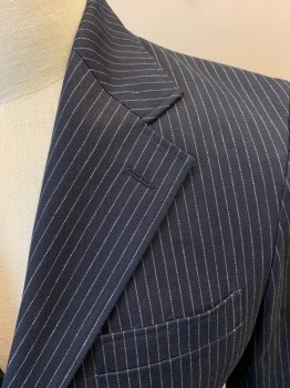 Mens, Suit, Jacket, DOUBLE RL , Navy Blue, Off White, Cotton, Stripes - Pin, 32/31, 40R, Heavy Weight Cotton, Single Breasted, 3 Buttons,  3 Pockets, Center Back Vent, Retro