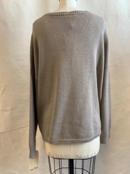 Womens, Pullover, EILEEN FISHER, Lt Brown, Cotton, Solid, XL, Crew Neck, Ribbed Trim