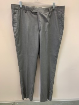 CARLO LUSSO, Medium Gray, Polyester, Rayon, Heathered, Zip Front, Button Closure, 4 Pockets, Creased Front