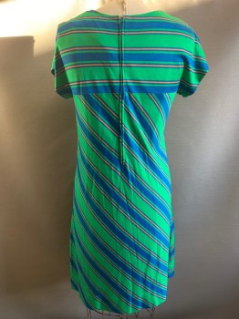 Covergirl, Green, Blue, Orange, Polyester, Stripes - Diagonal , S/S, CN, Straight Fit, Back Zipper,