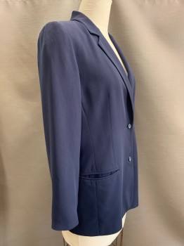 Womens, Blazer, LAURA SCOTT, Navy Blue, Polyester, Solid, 16, Notched Lapel, 2 Buttons, Single Breasted, 2 Welt Pockets