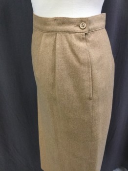 PENDLETON, Caramel Brown, Wool, Heathered, Pencil Skirt, Front Pleats at Waistband, Open At Left Waistband with Button, 2 Pckts, Hem At Knee