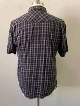 Mens, Casual Shirt, HURLEY, Red, Black, Gray, White, Cotton, Plaid, L, Collar Attached, Button Front, Long Sleeves, 1 Pocket