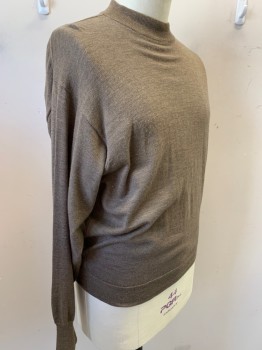 Mens, Pullover Sweater, ELUXE, Mushroom-Gray, Wool, Solid, XL, Long Sleeves, Pullover, Moc-turtleneck