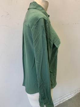 Womens, Blouse, EQUIPMENT, Forest Green, Silk, Solid, XS, L/S, C.A., 7 Buttons, 2 Pockets with Flaps, Classic Shirt Placket with Barrel Cuffs, Box Pleat at Back