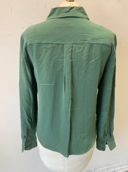 EQUIPMENT, Forest Green, Silk, Solid, L/S, C.A., 7 Buttons, 2 Pockets with Flaps, Classic Shirt Placket with Barrel Cuffs, Box Pleat at Back