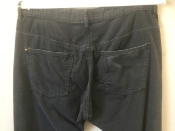 Womens, Pants, THE GREAT, Medium Gray, Cotton, Solid, Sz. 28, Corduroy, High Waist, Wide Cropped Leg, Zip Fly, 5 Pockets, Belt Loops