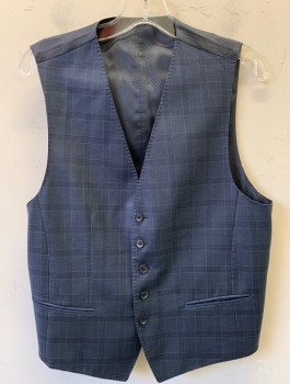 Mens, Suit, Vest, BOSS, Blue, Wool, Glen Plaid, 40, 5 Button, 2 PocketCF054793