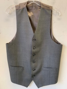 Mens, Suit, Vest, ACADEMY AWARD, Gray, Wool, Houndstooth - Micro, 40, 6 Button, 2 Pocket
