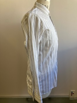 RICK PALLACK, White, Brown, Polyester, Cotton, Stripes - Vertical , C.A., B.F., L/S,