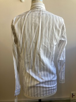 RICK PALLACK, White, Brown, Polyester, Cotton, Stripes - Vertical , C.A., B.F., L/S,