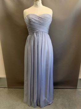 Womens, Evening Gown, MAY QUEEN, Steel Blue, Polyester, Solid, B 38, 14, W 30, Strapless, Sweetheart Neckline, Pleated Chest, Side Zipper