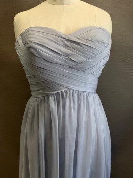 Womens, Evening Gown, MAY QUEEN, Steel Blue, Polyester, Solid, B 38, 14, W 30, Strapless, Sweetheart Neckline, Pleated Chest, Side Zipper