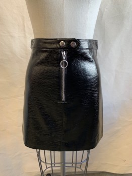 Womens, Skirt, Mini, H&M, Black, Faux Leather, Viscose, 2, Zip Front