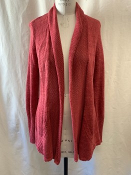Womens, Cardigan Sweater, ANGER OF THE NORTH, Raspberry Pink, Linen, Cotton, M, Knit, Open Front, 2 Pockets, Split Back with Under Panel, Long Sleeves