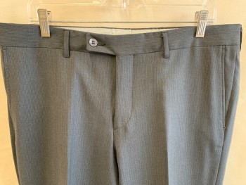 REPORTER, Charcoal Gray, Dk Gray, Wool, Rayon, Stripes - Vertical , F.F, Tab Waistband, Belt Loops,