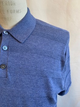 BANANA REPUBLIC, Slate Blue, Cotton, Stripes, Collar Attached, Short Sleeves, Half Placket, Ribbed Hem and Cuffs