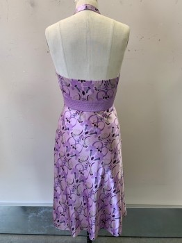 LAUNDRY, Lilac Purple, Purple, Green, Baby Blue, Silk, Floral, Halter Neck, V Waist Band with Horizontal Stitching, Side Zipper,