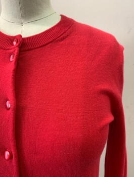 Womens, Cardigan Sweater, J. CREW, Red, Cotton, Nylon, Solid, XXS, Round Neck, Button Front,