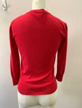 J. CREW, Red, Cotton, Nylon, Solid, Round Neck, Button Front,