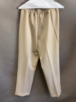 ALFRED DUNNER, Beige, Polyester, Solid, Elastic Waist Band, Side Pockets, Creased