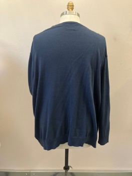 Mens, Pullover Sweater, HB, Navy Blue, Cotton, Solid, 6X, V-N, L/S, Rib Knit Trims
