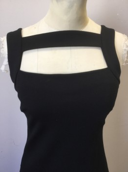 Womens, Cocktail Dress, MANGO, Black, Polyester, Spandex, Solid, S, Black, Square Neck with 1-1/4" Self Black Strap Across, 1-1/2" Straps, Fitted, Zip Back,