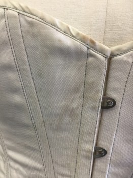 N/L, Off White, Cream, Polyester, Cotton, Solid, Lt Beige Lining with Cream Trim, Metal Hook Front, Lacing Back, Stain Center Front,