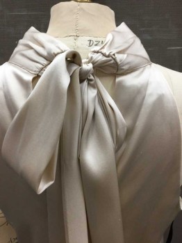 BEBE, Cream, Silk, Solid, High Neck With Tie Back, Gathers At Collar
