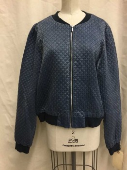 Womens, Casual Jacket, 1 STATE, Blue, Cotton, Synthetic, Diamonds, L, Blue, Diamond Quilted, Zip Front, Navy Trim