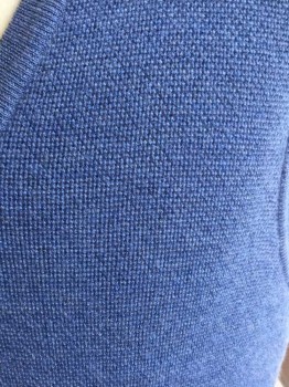 Mens, Sweater Vest, BROOKS BROTHERS, Cornflower Blue, Wool, Heathered, L, Textured Weave, V-neck, Pull Over
