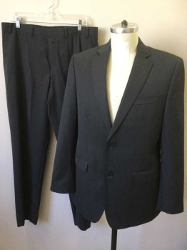Mens, Suit, Jacket, DKNY, Dk Gray, Wool, Solid, 40R, Single Breasted, Collar Attached, Notched Lapel, 3 Pockets, 2 Buttons, Small Smudge Near Notch Lapel (See Photo)