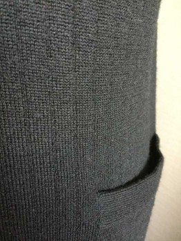 GAP, Black, Wool, Solid, Knit, Ribbed Texture, Cardigan, 5 Buttons, 2 Pockets