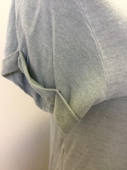Womens, Top, PAIGE, Heather Gray, Sea Foam Green, Rayon, Spandex, Heathered, XS, Heather Sea Foam Gray, Scoop V-neck, Cap Sleeves with Cuff