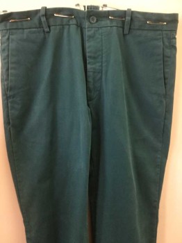 Mens, Casual Pants, LEVI'S, Teal Green, Cotton, Solid, 36/34, Flat Front, 4 Pockets, Belt Loops, Zipper Fly